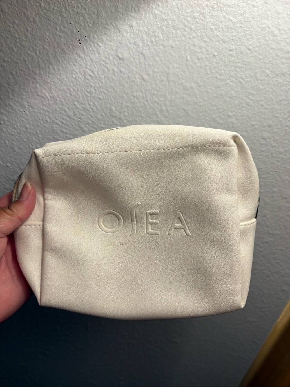 Sea Cream Embossed Vegan Leather Cosmetic Pouch
